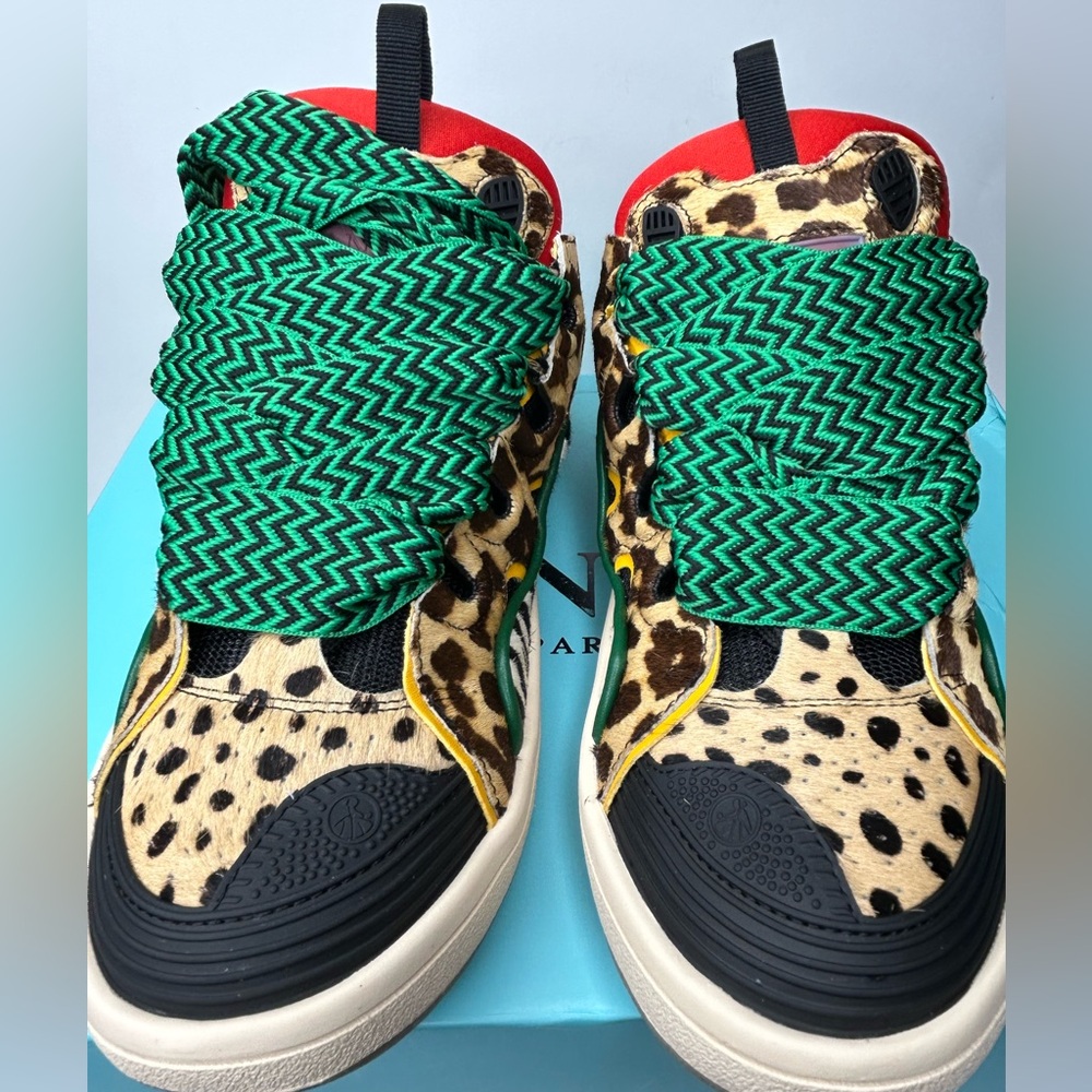 New In Box Lanvin Paris Curb Leopard Sneaker Sz 8.5